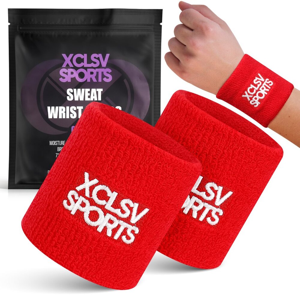Red Terry Cloth Sweat-Wicking Sports Wrist Bands